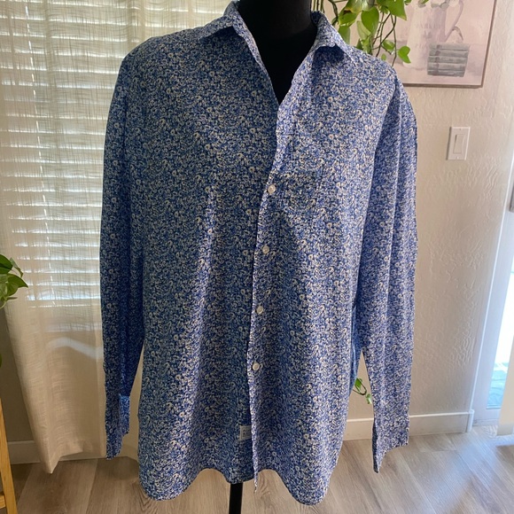 Frank & Eileen Tops - Frank & Eileen Blue and Green Floral Button Down Shirt